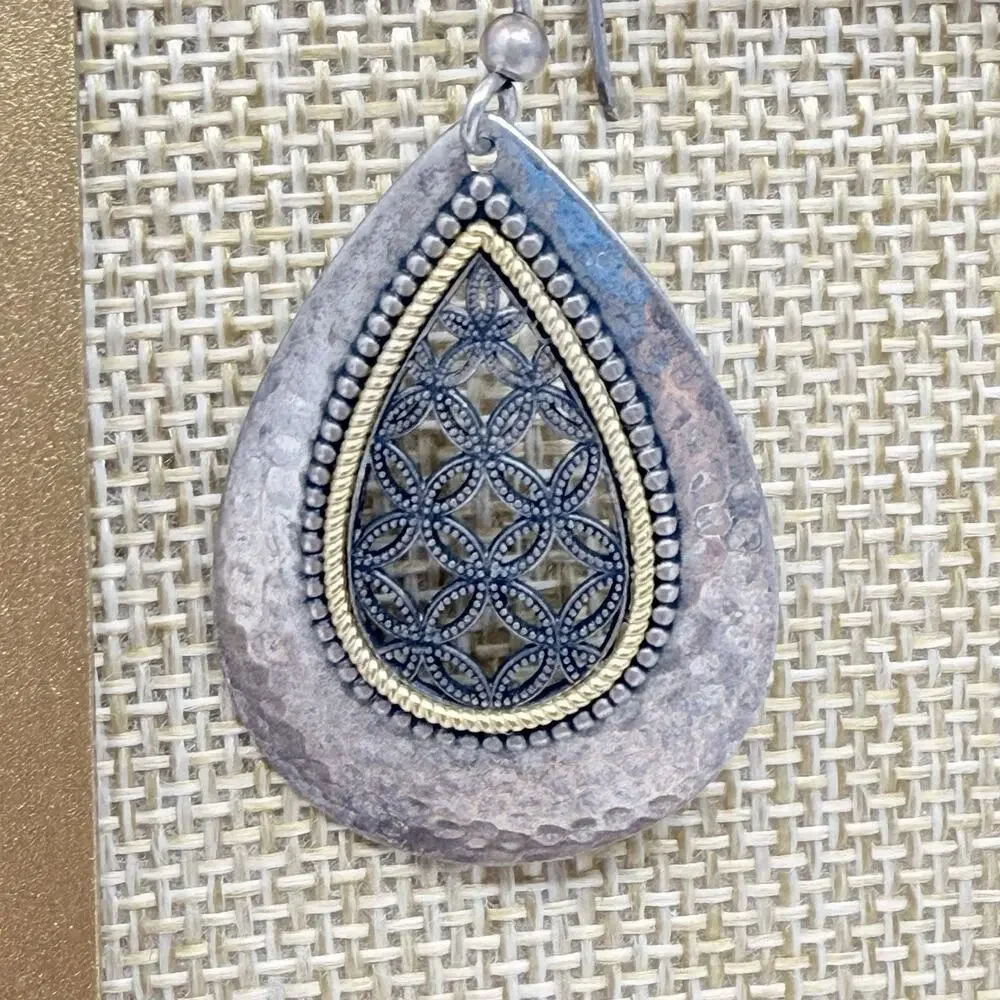 Arts Elegance AE 925 Sterling Silver Teardrop Cut Out Earrings 7.9 Grams